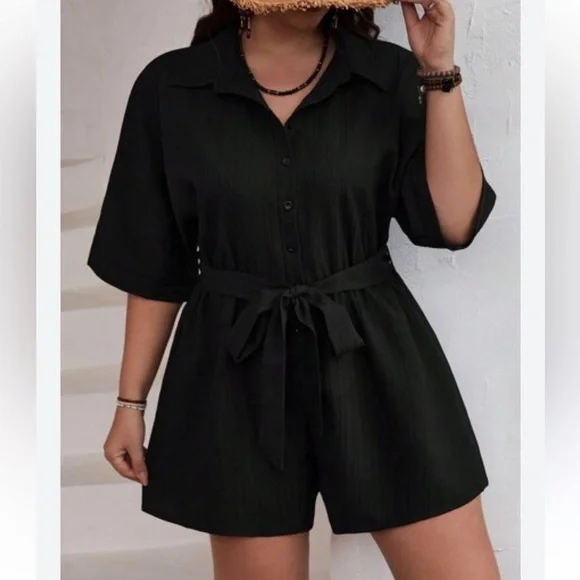 SHEIN Black Button-Up Romper - Picture 1 of 9